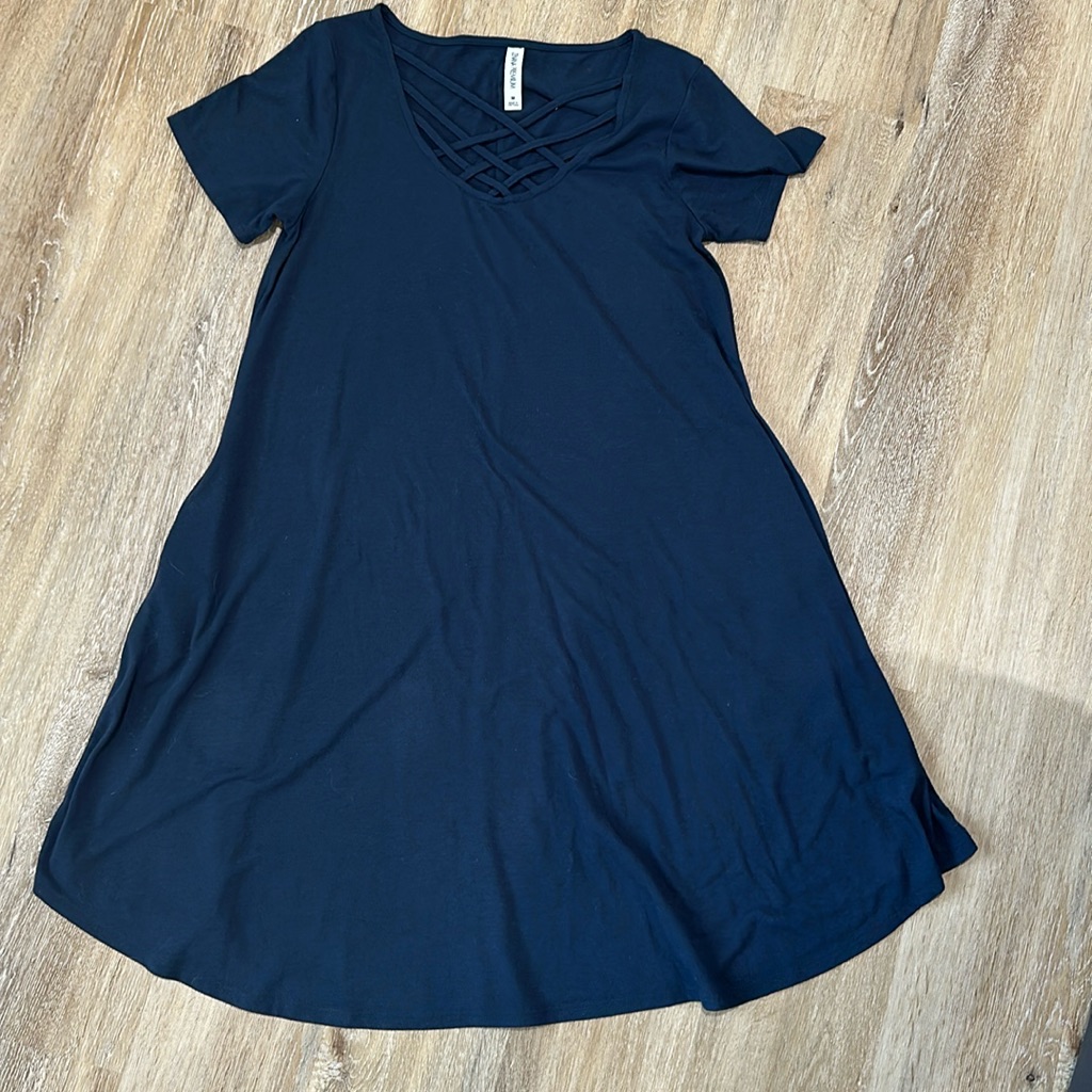 Navy Blue Zenana Premium Medium Tshirt Dress With Pockets